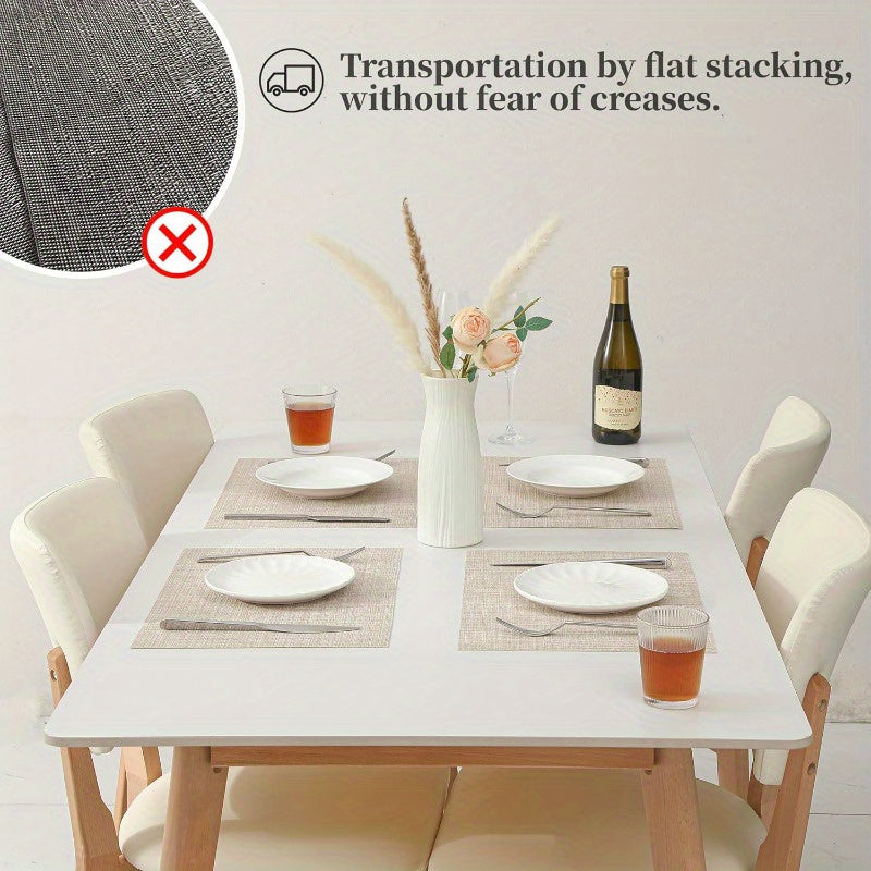 Beige Placemats- Heat Resistant Non-Slip Place mats for Dining Table, Washable Durable PVC Vinyl Woven Table Mats