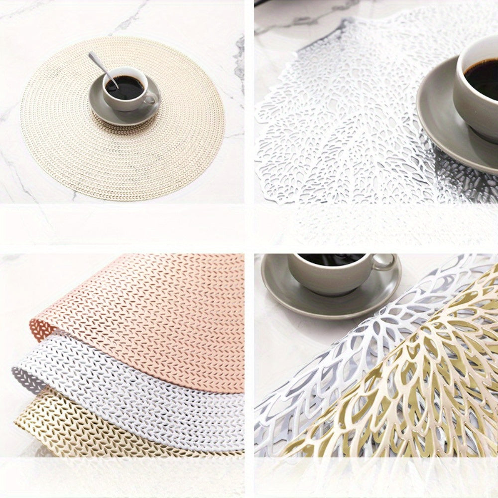 European Style Gilded Leaf Design Square Placemat - Thermal Insulation Table Mat, Durable Lace-Like Pattern for Home & Hotel Restaurant Use