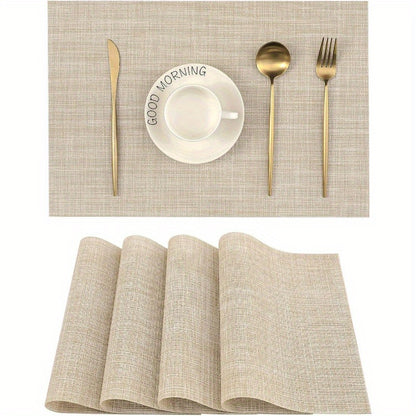 Beige Placemats- Heat Resistant Non-Slip Place mats for Dining Table, Washable Durable PVC Vinyl Woven Table Mats