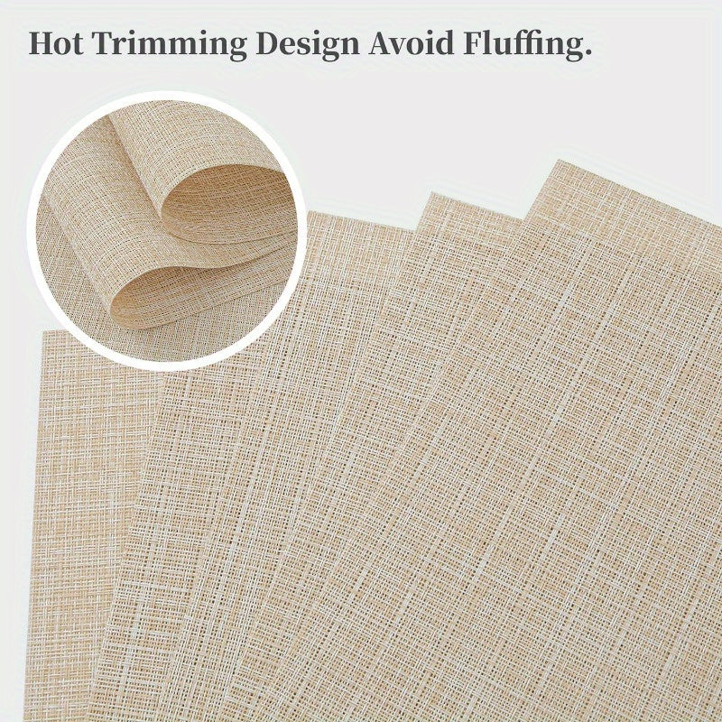 Beige Placemats- Heat Resistant Non-Slip Place mats for Dining Table, Washable Durable PVC Vinyl Woven Table Mats