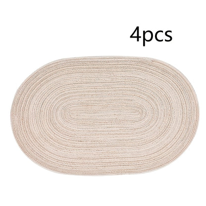 4\u002F6pcs Oval Yarn Placemats, Washable Table Mats, Polyester 100.00, Hand-Woven Dining Decor, 100% Polyester Tabletop Pads