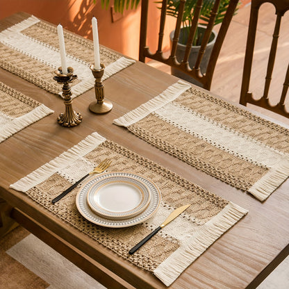4\u002F6pcs Bohemian Burlap Placemats, Chic Hand-Woven Linen Blend Table Mats, Striped Rectangular Table Mats with Light Luxury Feel, Suitable for Coffee Tables, Home Decoration and Holiday Entertainment Decoration - Durable, Easy to Clean