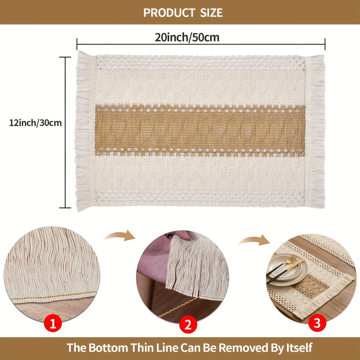 4\u002F6pcs Bohemian Burlap Placemats, Chic Hand-Woven Linen Blend Table Mats, Striped Rectangular Table Mats with Light Luxury Feel, Suitable for Coffee Tables, Home Decoration and Holiday Entertainment Decoration - Durable, Easy to Clean