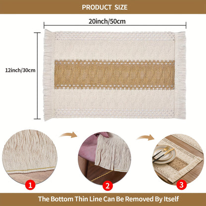 4\u002F6pcs Bohemian Burlap Placemats, Chic Hand-Woven Linen Blend Table Mats, Striped Rectangular Table Mats with Light Luxury Feel, Suitable for Coffee Tables, Home Decoration and Holiday Entertainment Decoration - Durable, Easy to Clean