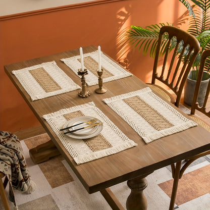 4\u002F6pcs Bohemian Burlap Placemats, Chic Hand-Woven Linen Blend Table Mats, Striped Rectangular Table Mats with Light Luxury Feel, Suitable for Coffee Tables, Home Decoration and Holiday Entertainment Decoration - Durable, Easy to Clean