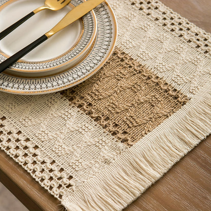 4\u002F6pcs Bohemian Burlap Placemats, Chic Hand-Woven Linen Blend Table Mats, Striped Rectangular Table Mats with Light Luxury Feel, Suitable for Coffee Tables, Home Decoration and Holiday Entertainment Decoration - Durable, Easy to Clean