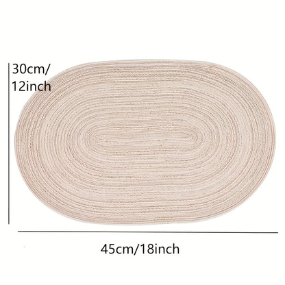 4\u002F6pcs Oval Yarn Placemats, Washable Table Mats, Polyester 100.00, Hand-Woven Dining Decor, 100% Polyester Tabletop Pads