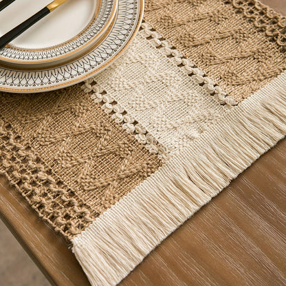4\u002F6pcs Bohemian Burlap Placemats, Chic Hand-Woven Linen Blend Table Mats, Striped Rectangular Table Mats with Light Luxury Feel, Suitable for Coffee Tables, Home Decoration and Holiday Entertainment Decoration - Durable, Easy to Clean