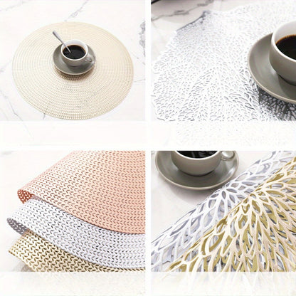European Style Gilded Leaf Design Square Placemat - Thermal Insulation Table Mat, Durable Lace-Like Pattern for Home & Hotel Restaurant Use