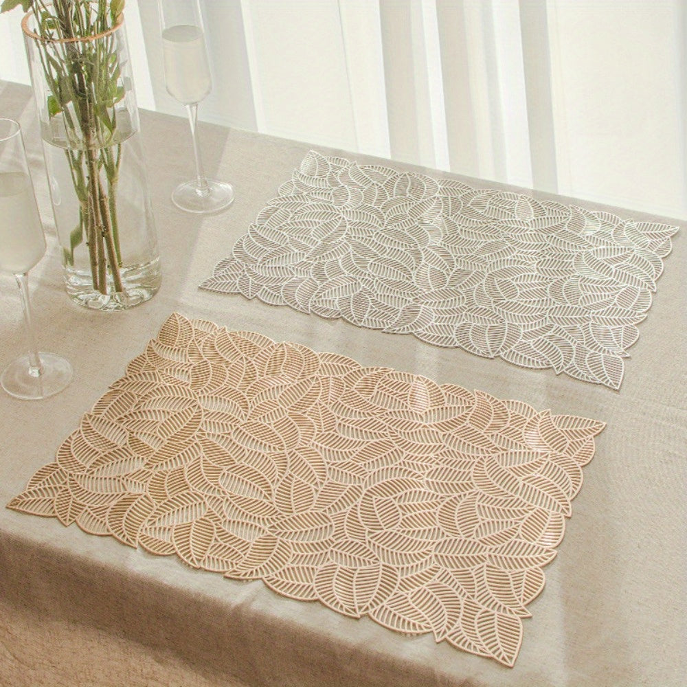 European Style Gilded Leaf Design Square Placemat - Thermal Insulation Table Mat, Durable Lace-Like Pattern for Home & Hotel Restaurant Use