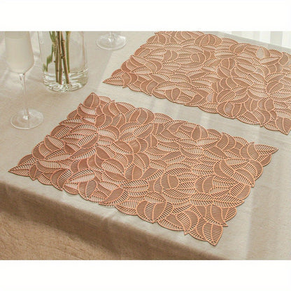European Style Gilded Leaf Design Square Placemat - Thermal Insulation Table Mat, Durable Lace-Like Pattern for Home & Hotel Restaurant Use
