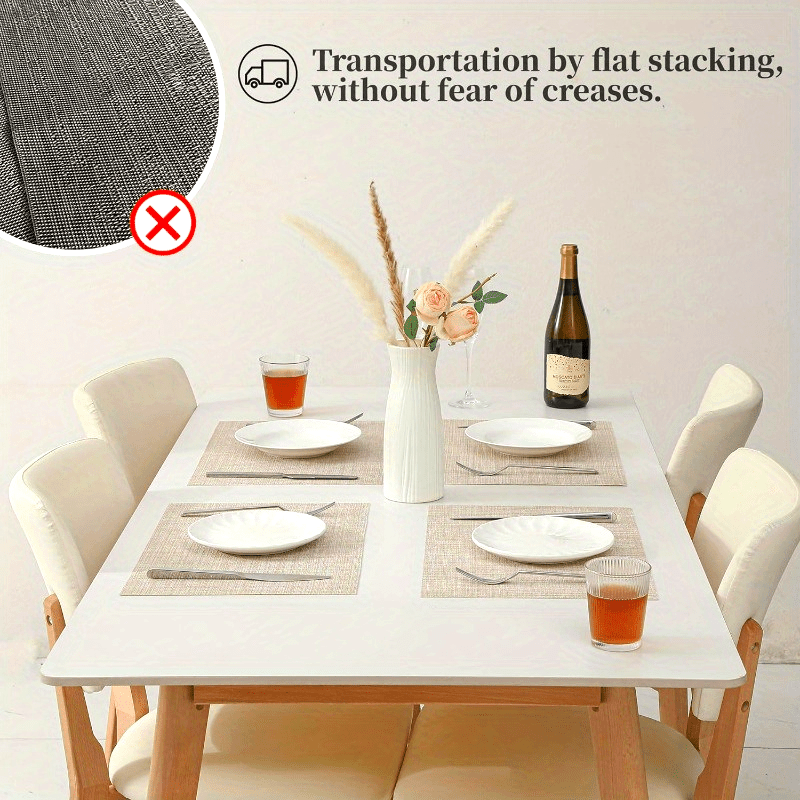Beige Placemats- Heat Resistant Non-Slip Place mats for Dining Table, Washable Durable PVC Vinyl Woven Table Mats