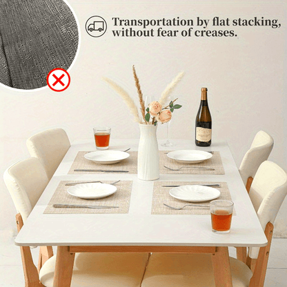 Beige Placemats- Heat Resistant Non-Slip Place mats for Dining Table, Washable Durable PVC Vinyl Woven Table Mats