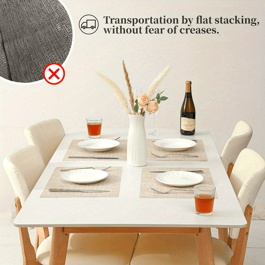 Beige Placemats- Heat Resistant Non-Slip Place mats for Dining Table, Washable Durable PVC Vinyl Woven Table Mats