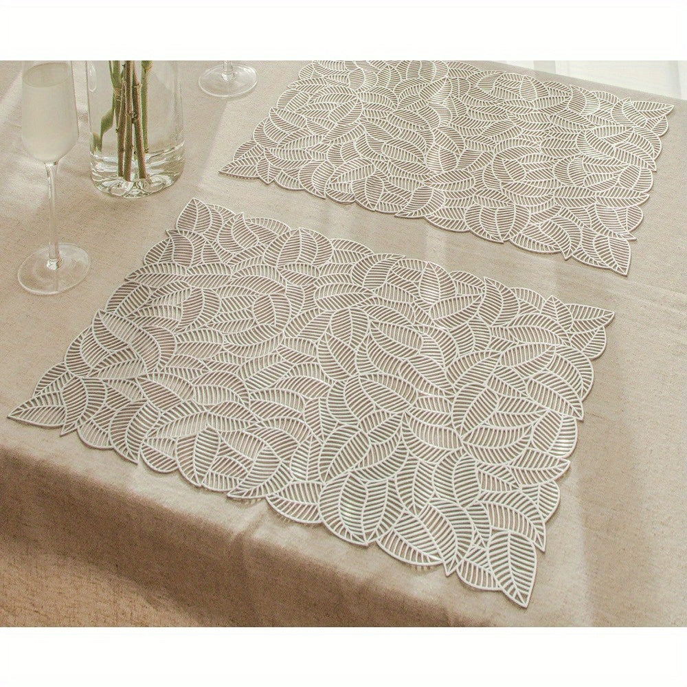 European Style Gilded Leaf Design Square Placemat - Thermal Insulation Table Mat, Durable Lace-Like Pattern for Home & Hotel Restaurant Use