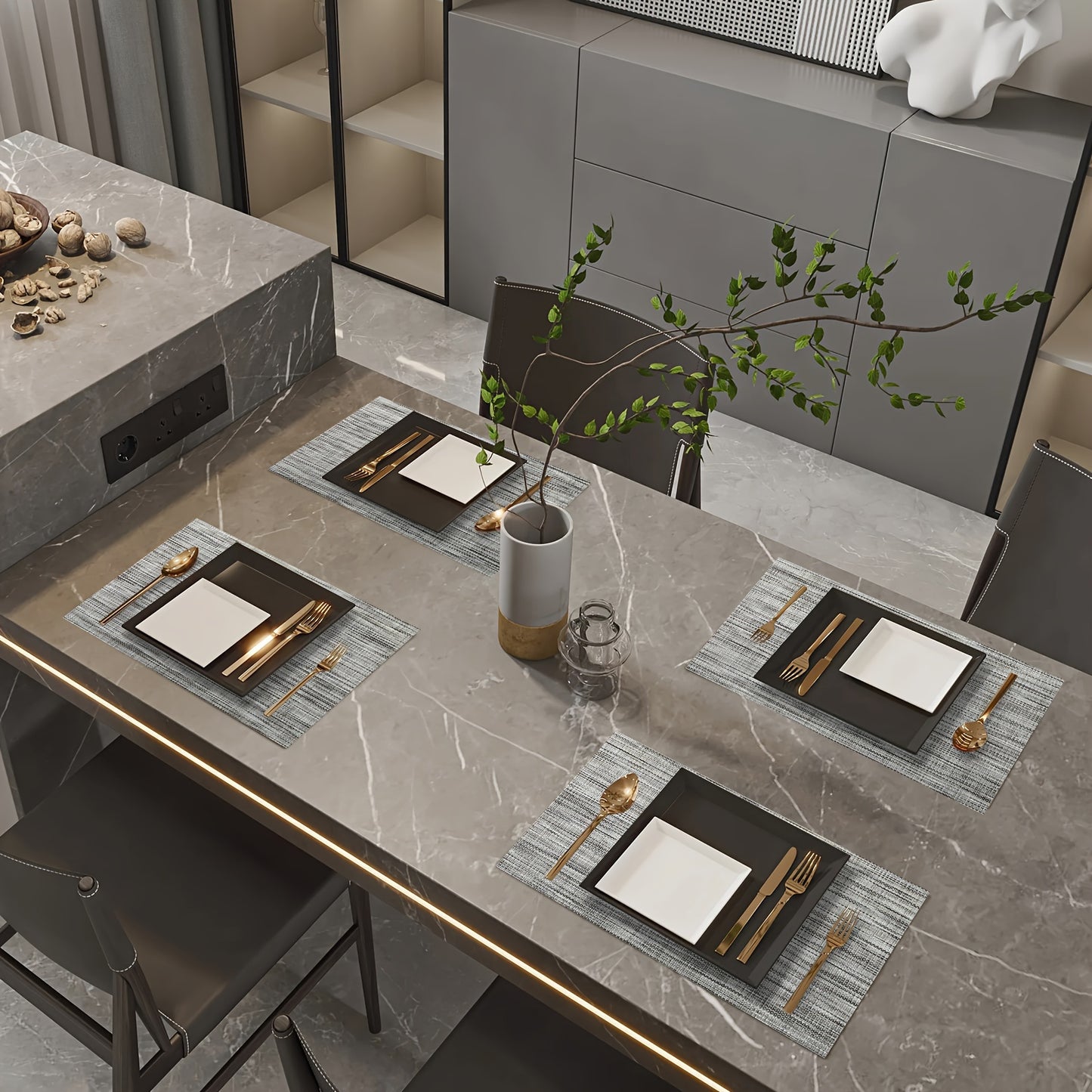 Set of 8 2202C Dual-Color Decor Series Teslin Placemats