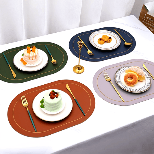 4pcs, PU Placemat, Dining Table Non-Slip Table Mat, Thermal Insulation Artificial Leather Placemat Set, Nordic Style Solid Color Coaster, Room Decoration