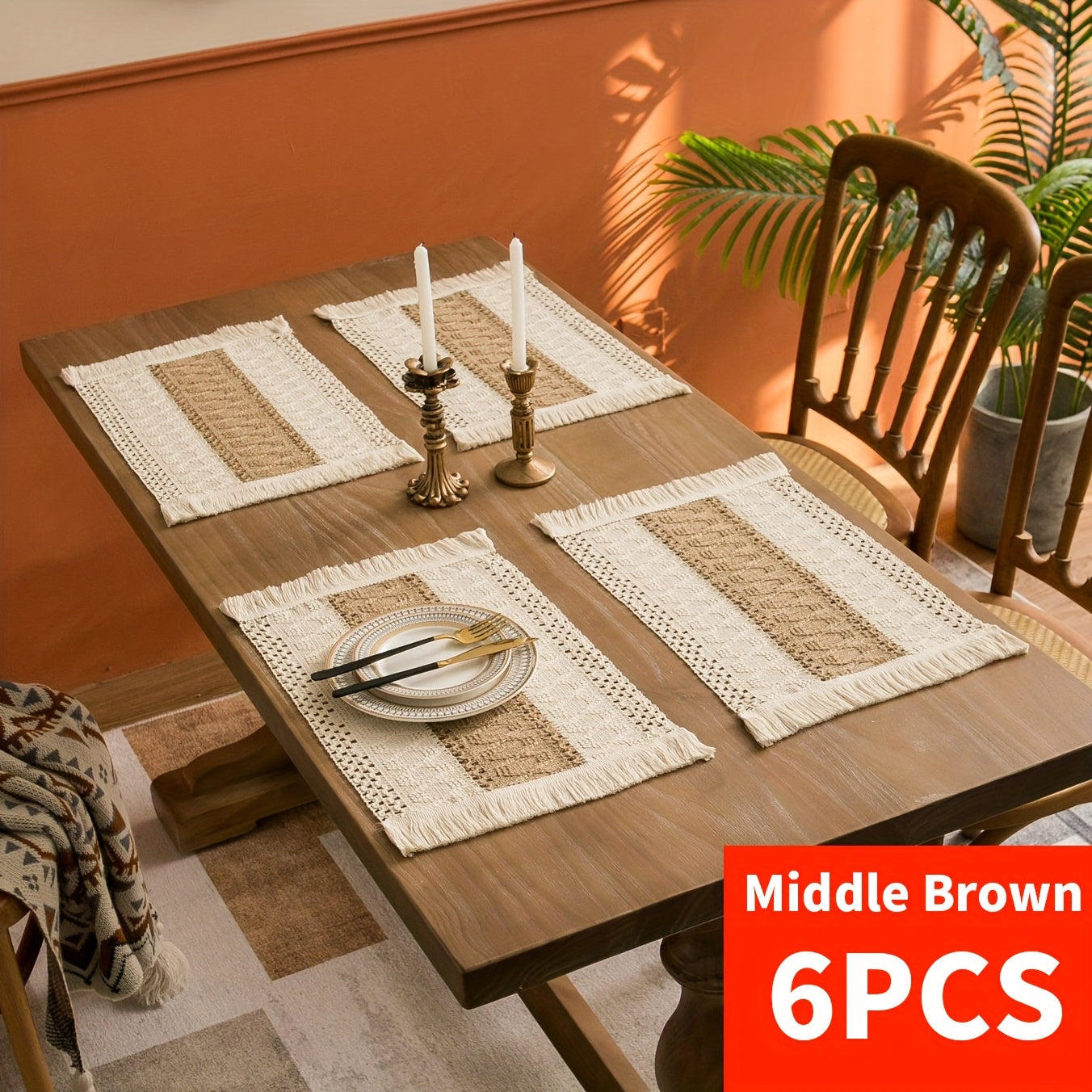 4\u002F6pcs Bohemian Burlap Placemats, Chic Hand-Woven Linen Blend Table Mats, Striped Rectangular Table Mats with Light Luxury Feel, Suitable for Coffee Tables, Home Decoration and Holiday Entertainment Decoration - Durable, Easy to Clean