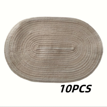 4\u002F6pcs Oval Yarn Placemats, Washable Table Mats, Polyester 100.00, Hand-Woven Dining Decor, 100% Polyester Tabletop Pads