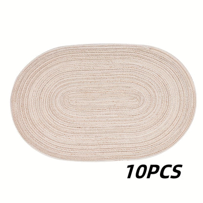4\u002F6pcs Oval Yarn Placemats, Washable Table Mats, Polyester 100.00, Hand-Woven Dining Decor, 100% Polyester Tabletop Pads