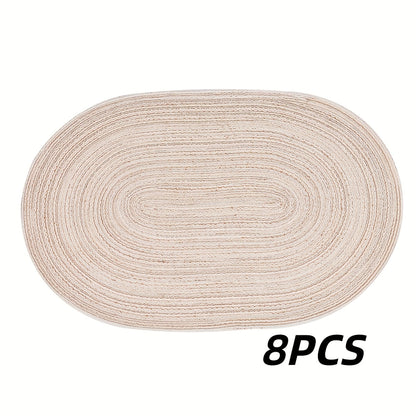 4\u002F6pcs Oval Yarn Placemats, Washable Table Mats, Polyester 100.00, Hand-Woven Dining Decor, 100% Polyester Tabletop Pads