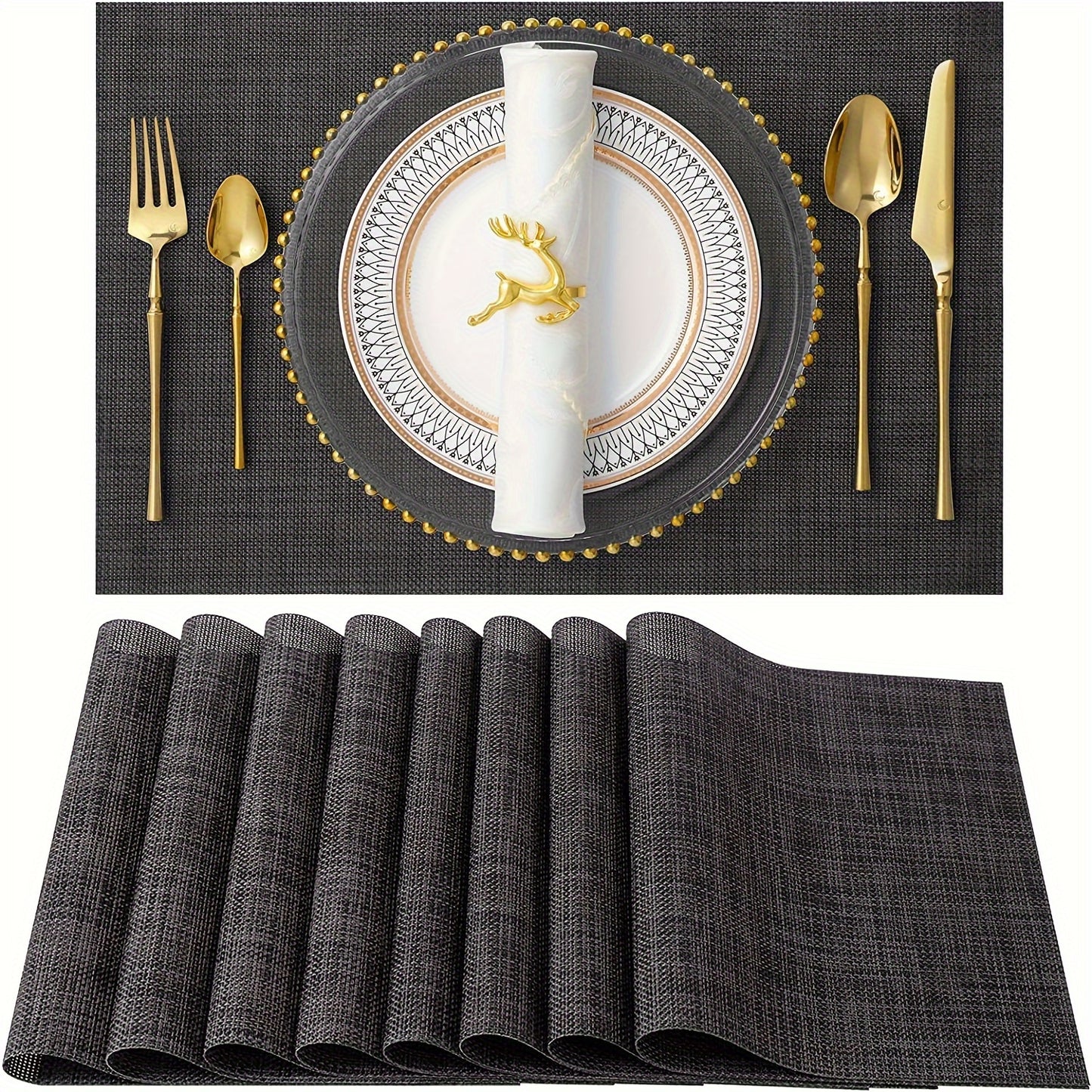 Set of 8 2202C Dual-Color Decor Series Teslin Placemats