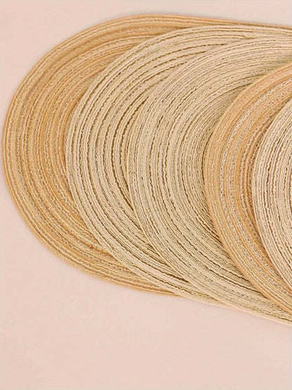 4\u002F6pcs Oval Yarn Placemats, Washable Table Mats, Polyester 100.00, Hand-Woven Dining Decor, 100% Polyester Tabletop Pads