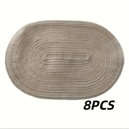 4\u002F6pcs Oval Yarn Placemats, Washable Table Mats, Polyester 100.00, Hand-Woven Dining Decor, 100% Polyester Tabletop Pads