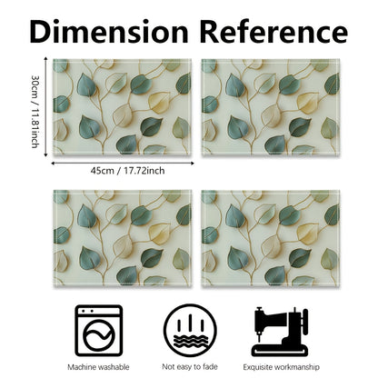 Set of 4 Home Woven Polyester Placemats, Non-Slip Placemats Set, Leaf Print, Machine Washable, Rectangular Table Mats for Dining Decoration, Holiday Meals, Easy Wipe Clean