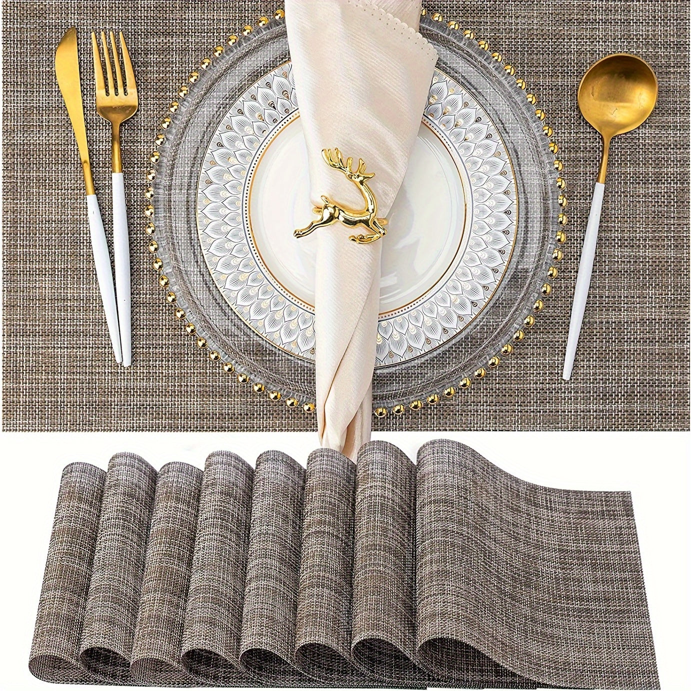 Set of 8 2202C Dual-Color Decor Series Teslin Placemats
