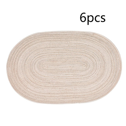 4\u002F6pcs Oval Yarn Placemats, Washable Table Mats, Polyester 100.00, Hand-Woven Dining Decor, 100% Polyester Tabletop Pads
